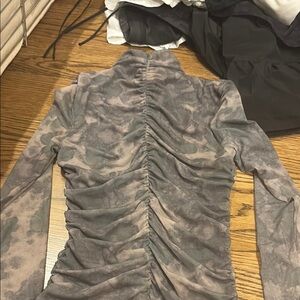 Ruched Gray Long Sleeve Top